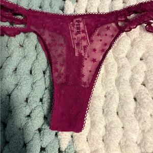 PINK Victoria's Secret Sheer Star Lace Thong - Fuchsia Small